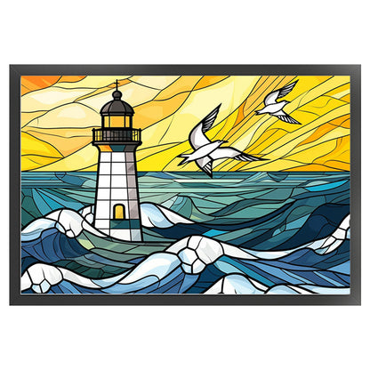 Glass Painting-Sea Lighthouse - 11CT Stamped Cross Stitch 60*40CM