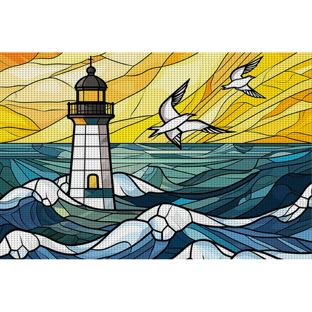 Glass Painting-Sea Lighthouse - 11CT Stamped Cross Stitch 60*40CM