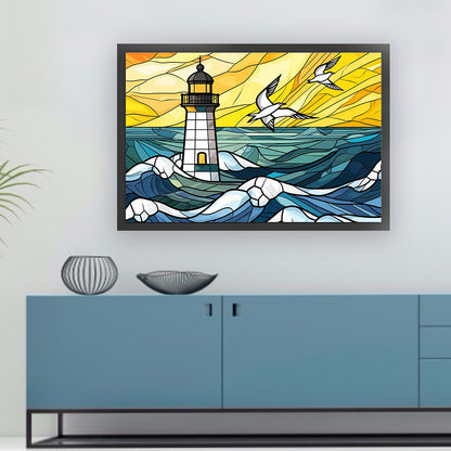 Glass Painting-Sea Lighthouse - 11CT Stamped Cross Stitch 60*40CM