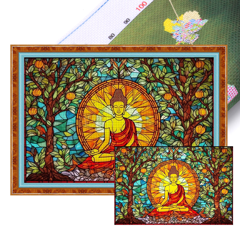 Glass Painting-Buddha Statue - 11CT Stamped Cross Stitch 60*40CM