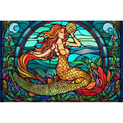 Glass Painting-Mermaid - 11CT Stamped Cross Stitch 60*40CM