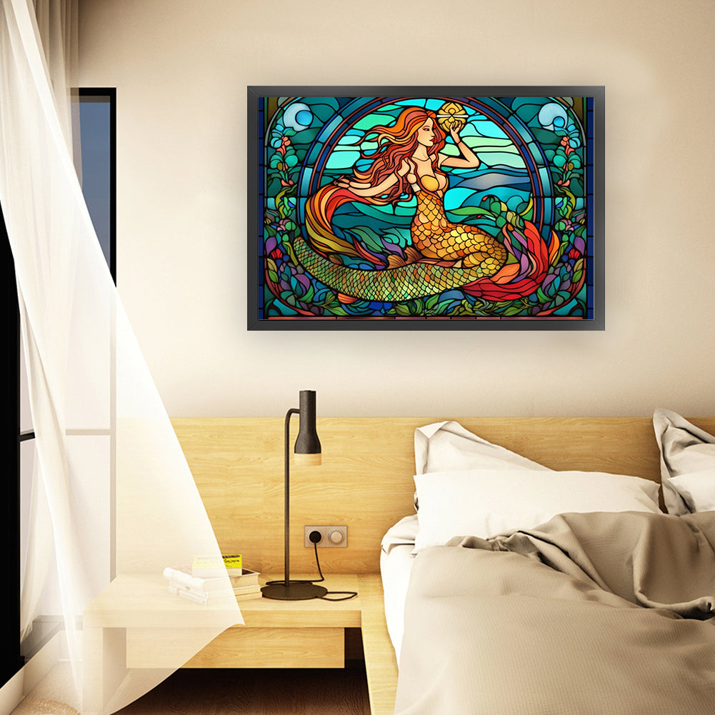 Glass Painting-Mermaid - 11CT Stamped Cross Stitch 60*40CM