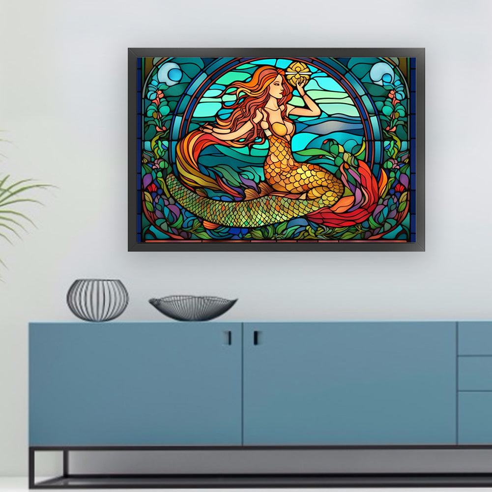 Glass Painting-Mermaid - 11CT Stamped Cross Stitch 60*40CM