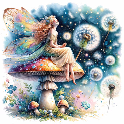 Butterfly Fairy On Mushroom - 11CT Stamped Cross Stitch 40*40CM