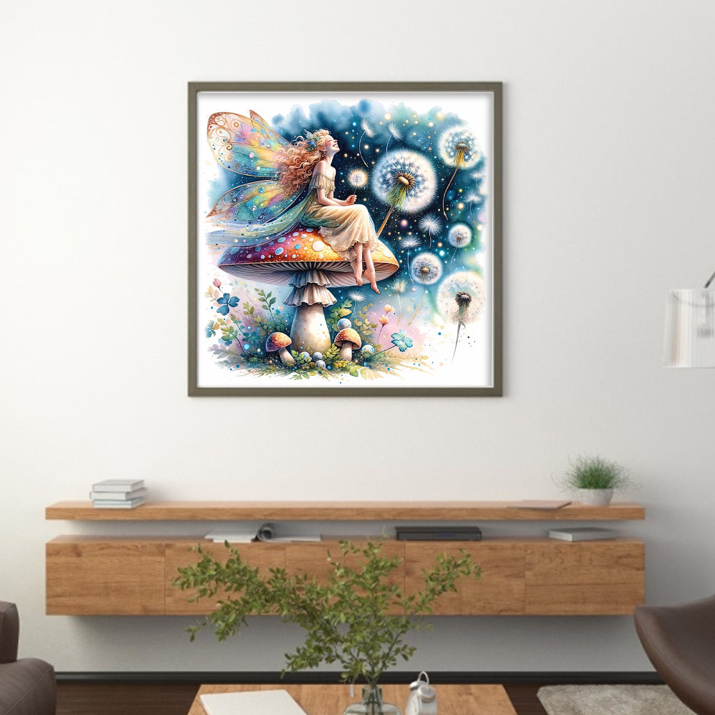 Butterfly Fairy On Mushroom - 11CT Stamped Cross Stitch 40*40CM