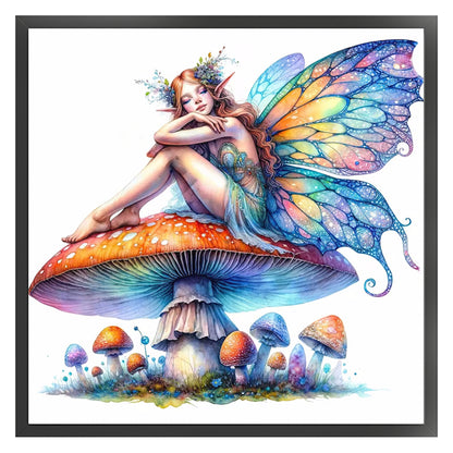 Butterfly Fairy On Mushroom - 11CT Stamped Cross Stitch 40*40CM