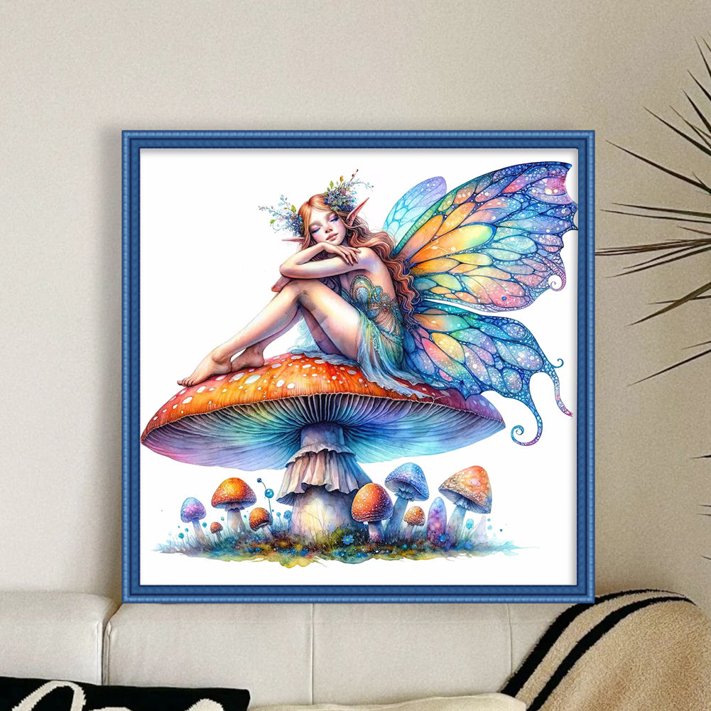 Butterfly Fairy On Mushroom - 11CT Stamped Cross Stitch 40*40CM