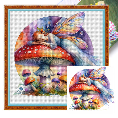 Butterfly Fairy On Mushroom - 11CT Stamped Cross Stitch 40*40CM