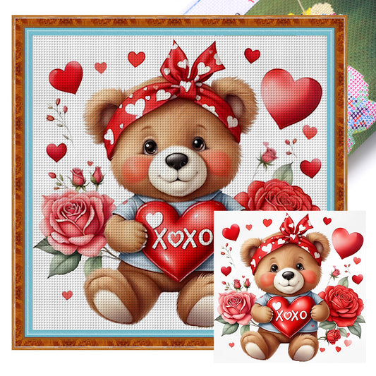 Rose Bear - 11CT Stamped Cross Stitch 40*40CM