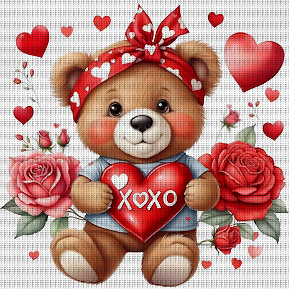 Rose Bear - 11CT Stamped Cross Stitch 40*40CM