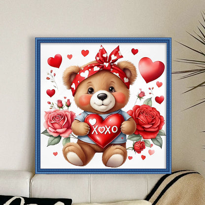 Rose Bear - 11CT Stamped Cross Stitch 40*40CM