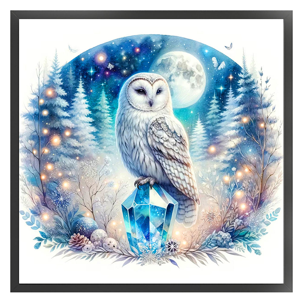 Owl On Gemstone Under Moonlit Night - 11CT Stamped Cross Stitch 40*40CM