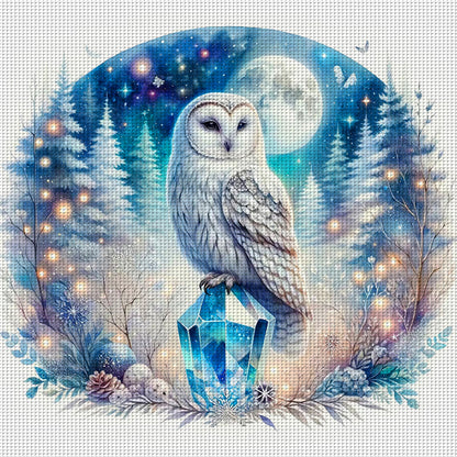 Owl On Gemstone Under Moonlit Night - 11CT Stamped Cross Stitch 40*40CM