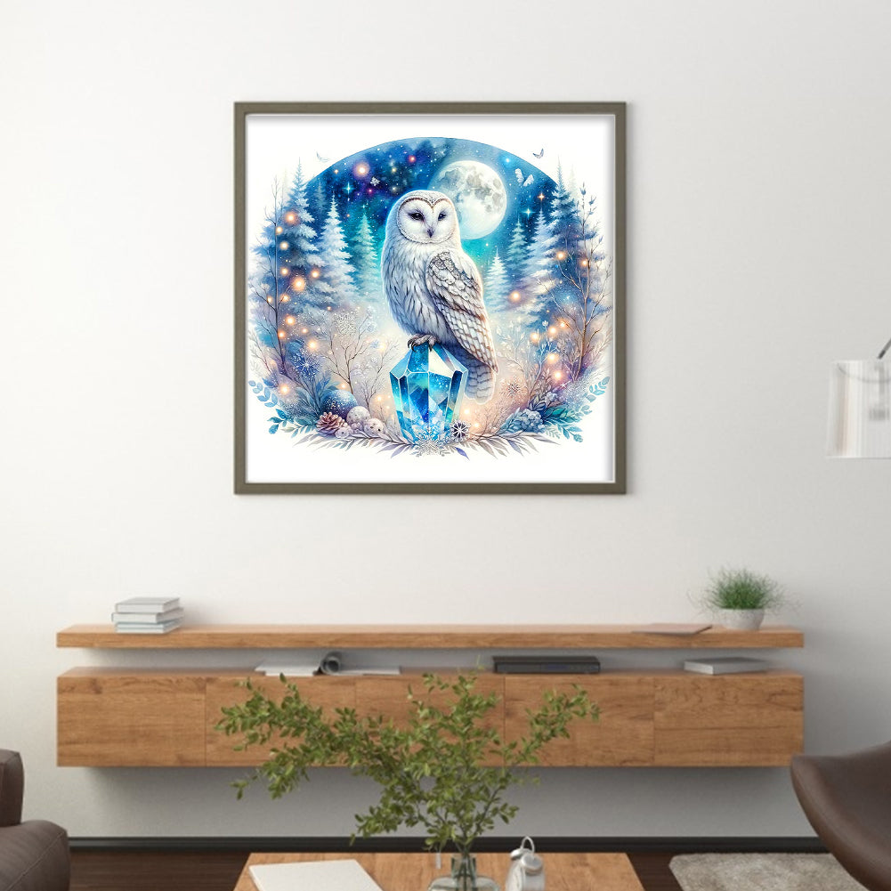 Owl On Gemstone Under Moonlit Night - 11CT Stamped Cross Stitch 40*40CM