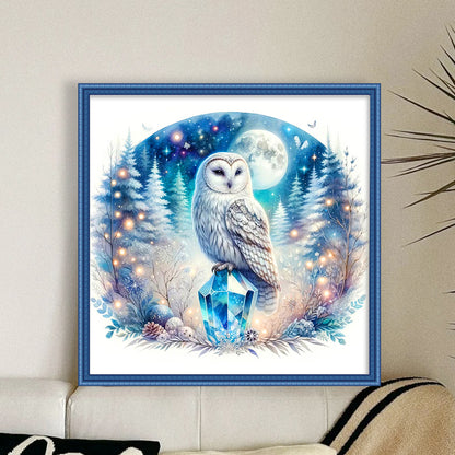 Owl On Gemstone Under Moonlit Night - 11CT Stamped Cross Stitch 40*40CM