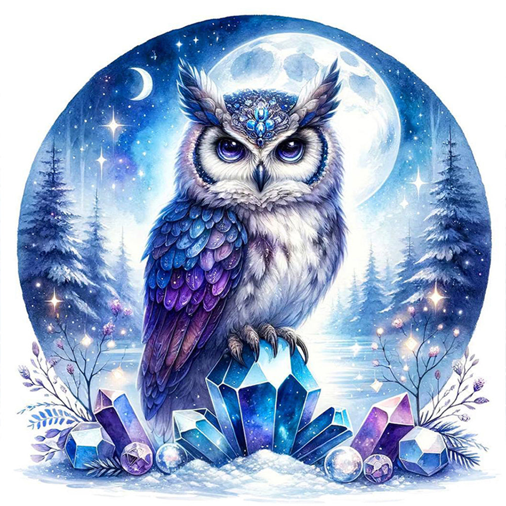 Owl On Gemstone Under Moonlit Night - 11CT Stamped Cross Stitch 40*40CM