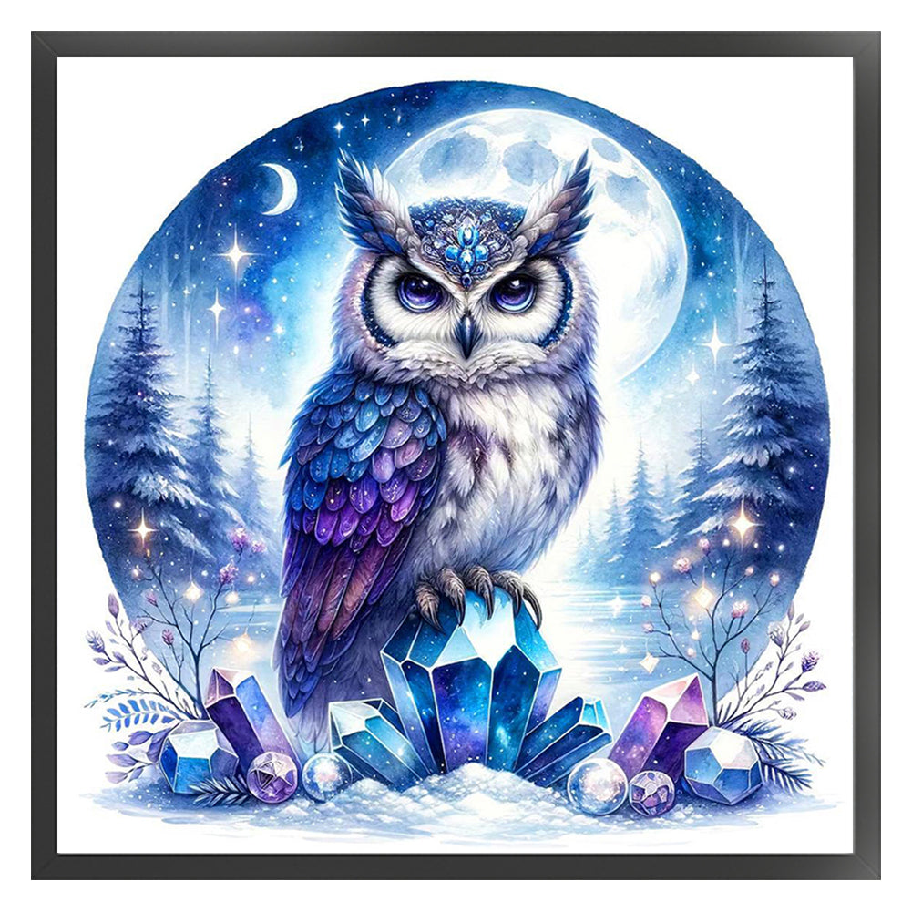 Owl On Gemstone Under Moonlit Night - 11CT Stamped Cross Stitch 40*40CM