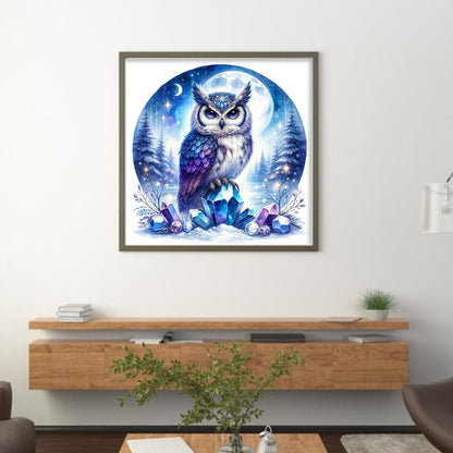 Owl On Gemstone Under Moonlit Night - 11CT Stamped Cross Stitch 40*40CM