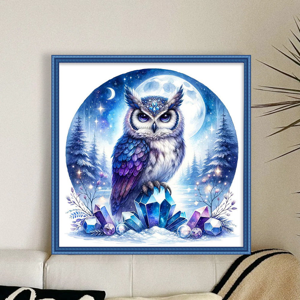 Owl On Gemstone Under Moonlit Night - 11CT Stamped Cross Stitch 40*40CM