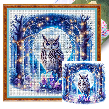 Owl On Gemstone Under Moonlit Night - 11CT Stamped Cross Stitch 40*40CM