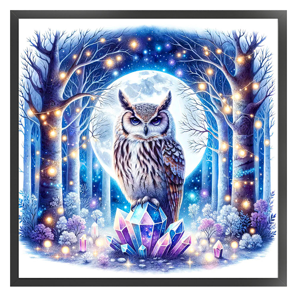 Owl On Gemstone Under Moonlit Night - 11CT Stamped Cross Stitch 40*40CM