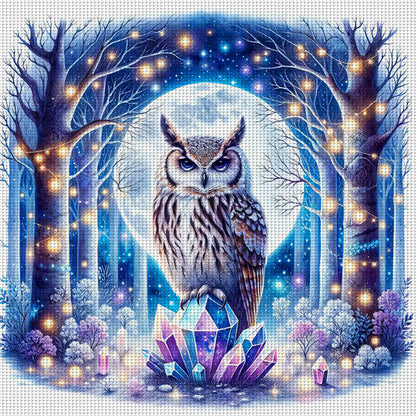 Owl On Gemstone Under Moonlit Night - 11CT Stamped Cross Stitch 40*40CM