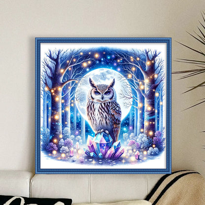 Owl On Gemstone Under Moonlit Night - 11CT Stamped Cross Stitch 40*40CM