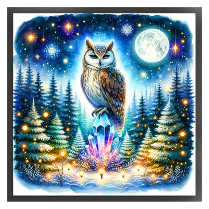 Owl On Gemstone Under Moonlit Night - 11CT Stamped Cross Stitch 40*40CM