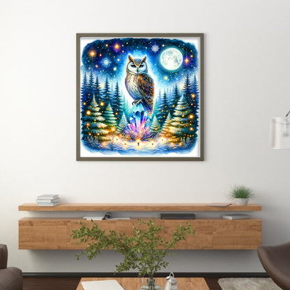 Owl On Gemstone Under Moonlit Night - 11CT Stamped Cross Stitch 40*40CM