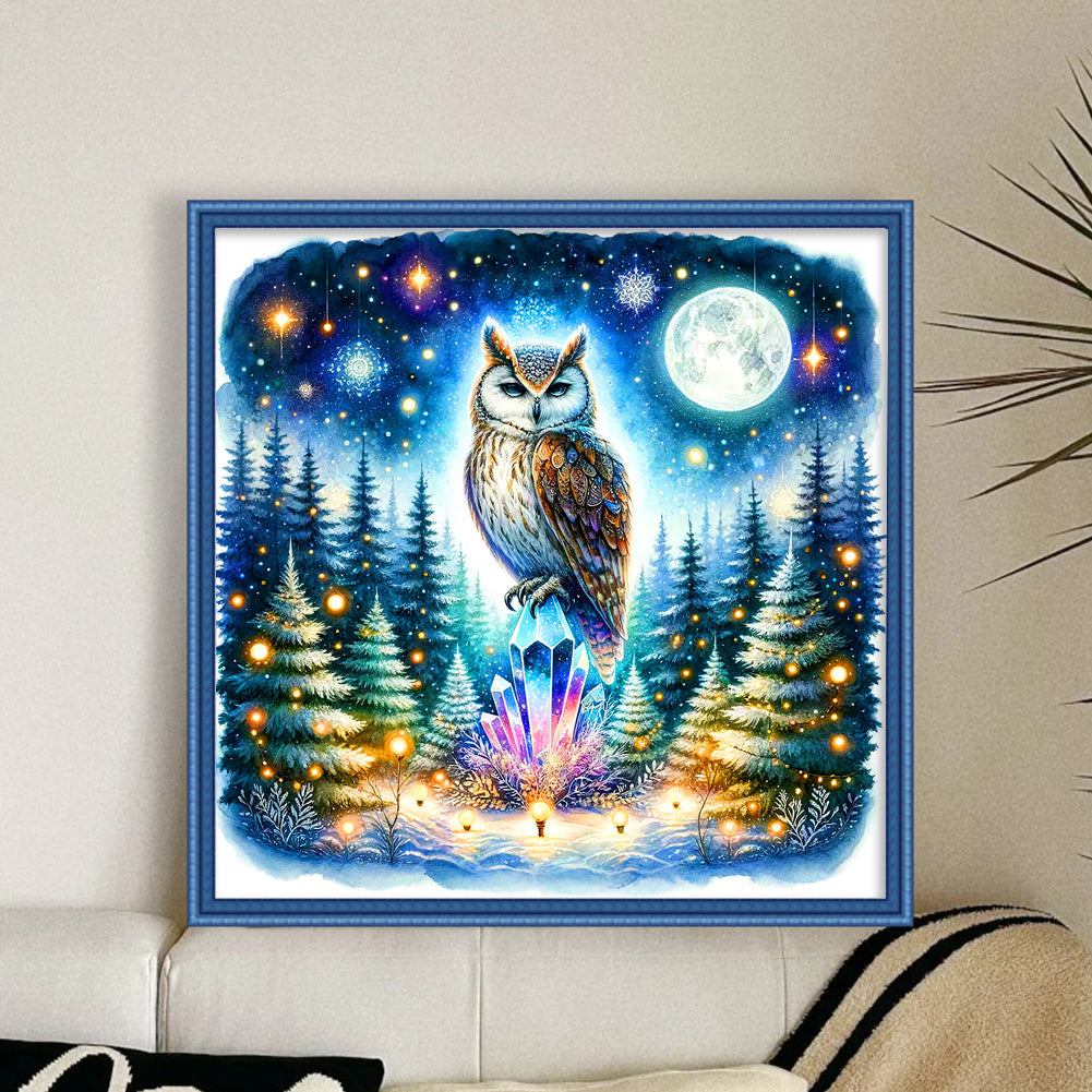 Owl On Gemstone Under Moonlit Night - 11CT Stamped Cross Stitch 40*40CM