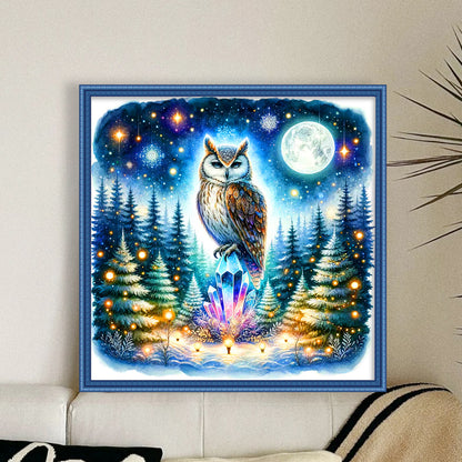 Owl On Gemstone Under Moonlit Night - 11CT Stamped Cross Stitch 40*40CM