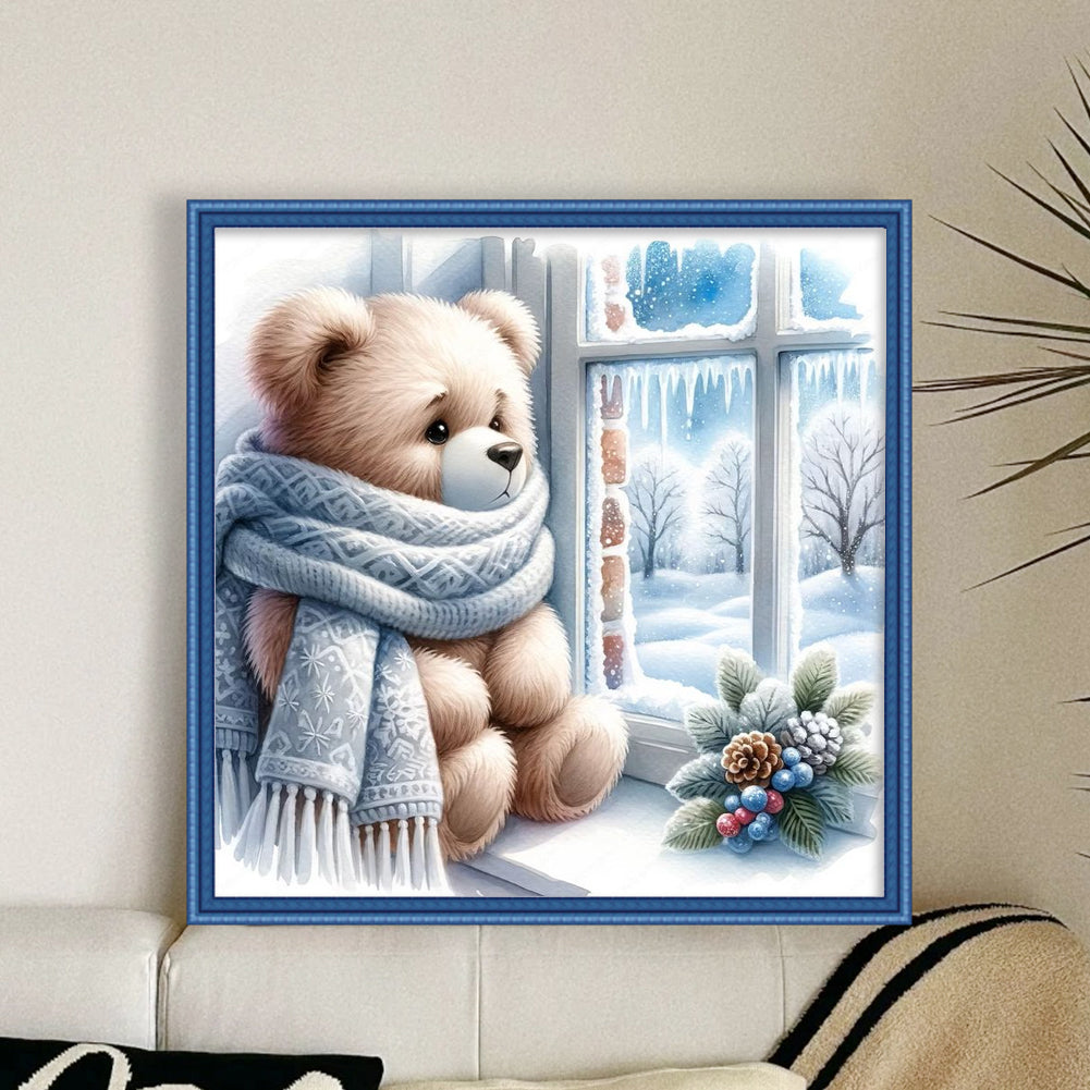 Little Bear By The Window In Winter - 11CT Stamped Cross Stitch 40*40CM