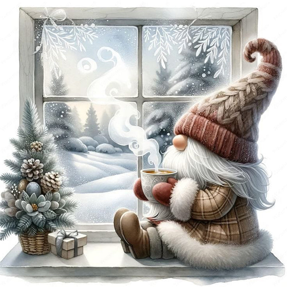 Gnome By The Window In Winter - 11CT Stamped Cross Stitch 40*40CM