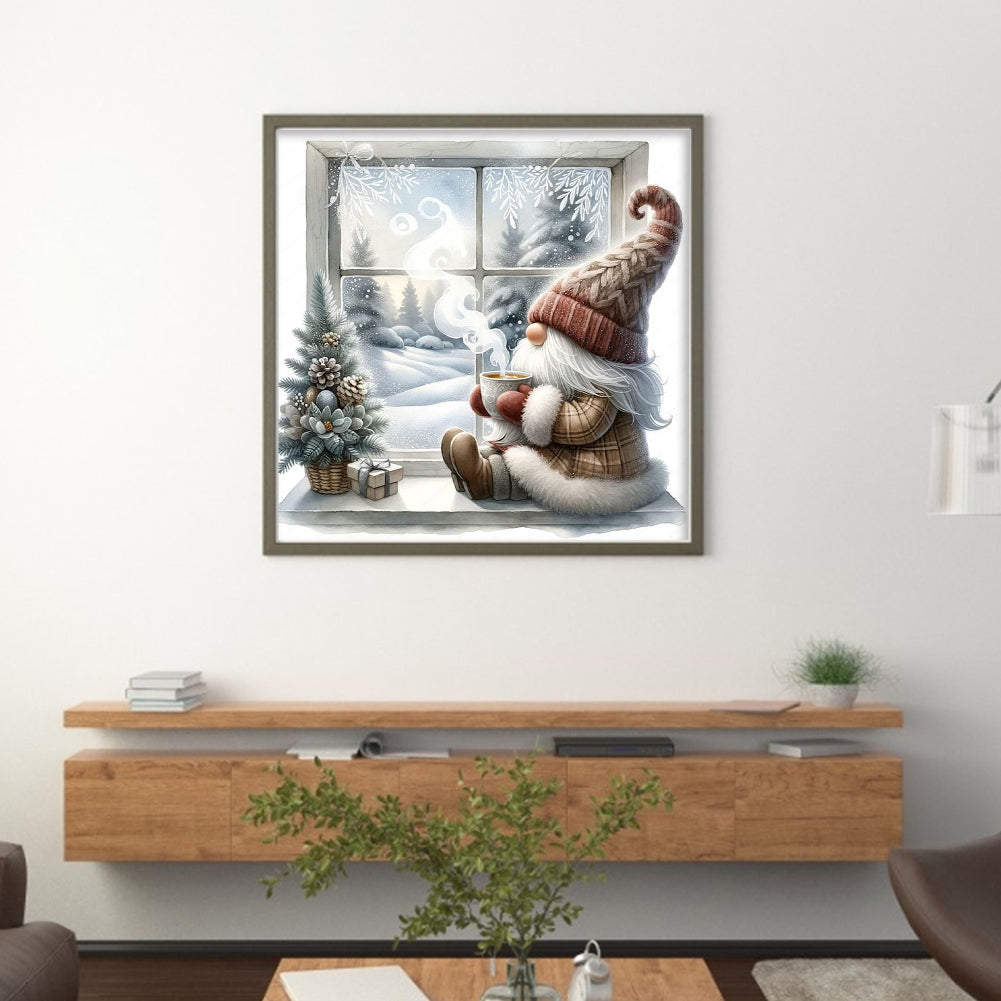 Gnome By The Window In Winter - 11CT Stamped Cross Stitch 40*40CM