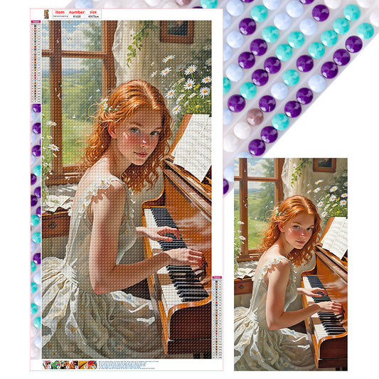 Woman Playing Piano - Full Round Drill Diamond Painting 40*75CM