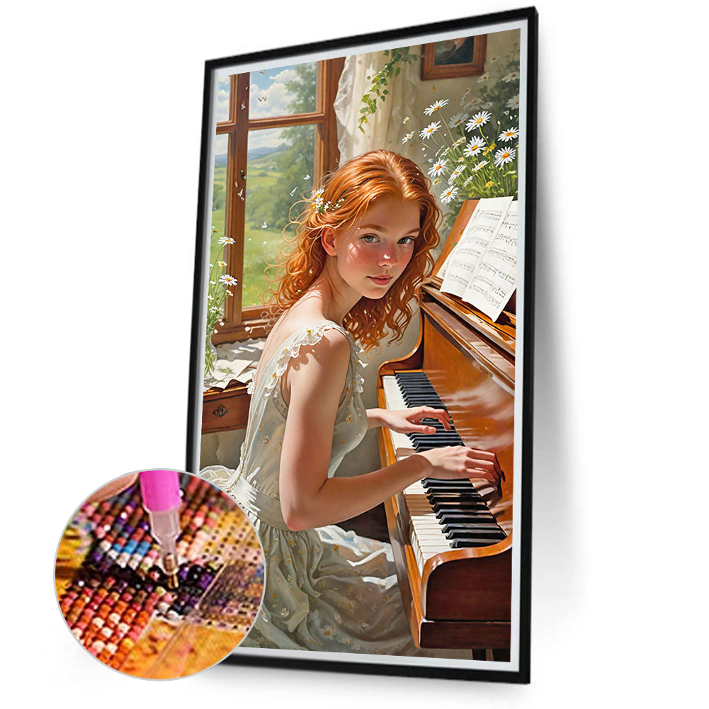 Woman Playing Piano - Full Round Drill Diamond Painting 40*75CM