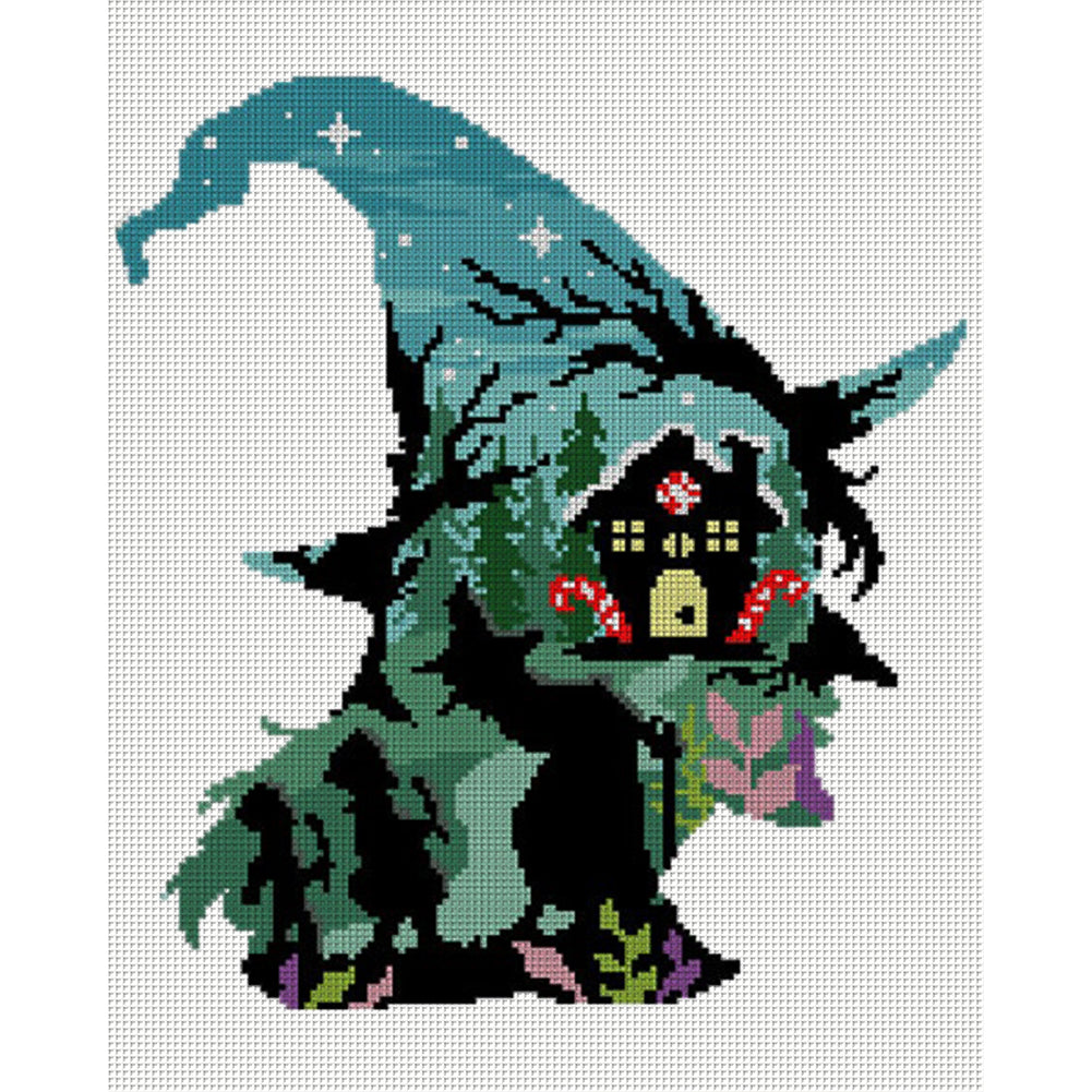 Witch Silhouette - House - 11CT Stamped Cross Stitch 40*50CM