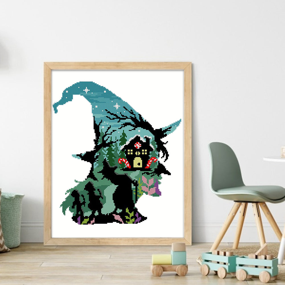 Witch Silhouette - House - 11CT Stamped Cross Stitch 40*50CM