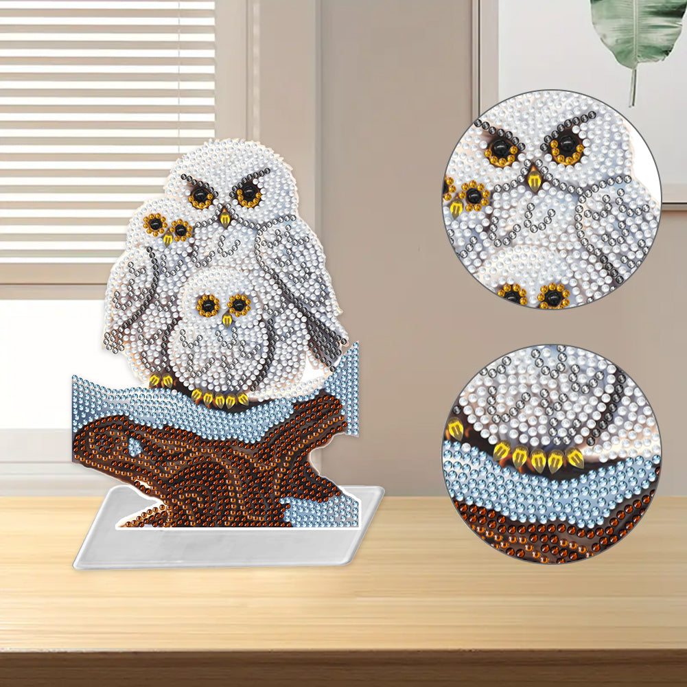 5D DIY Acrylic Cute Owl Desktop Diamond Art Kits for Home Office Decor (Owl)