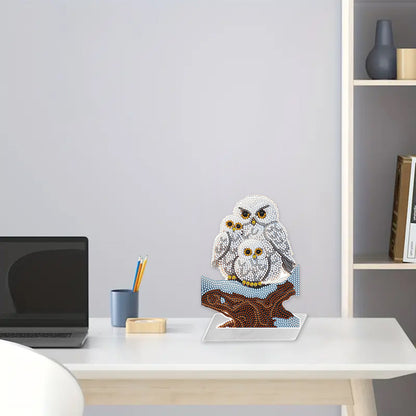 5D DIY Acrylic Cute Owl Desktop Diamond Art Kits for Home Office Decor (Owl)