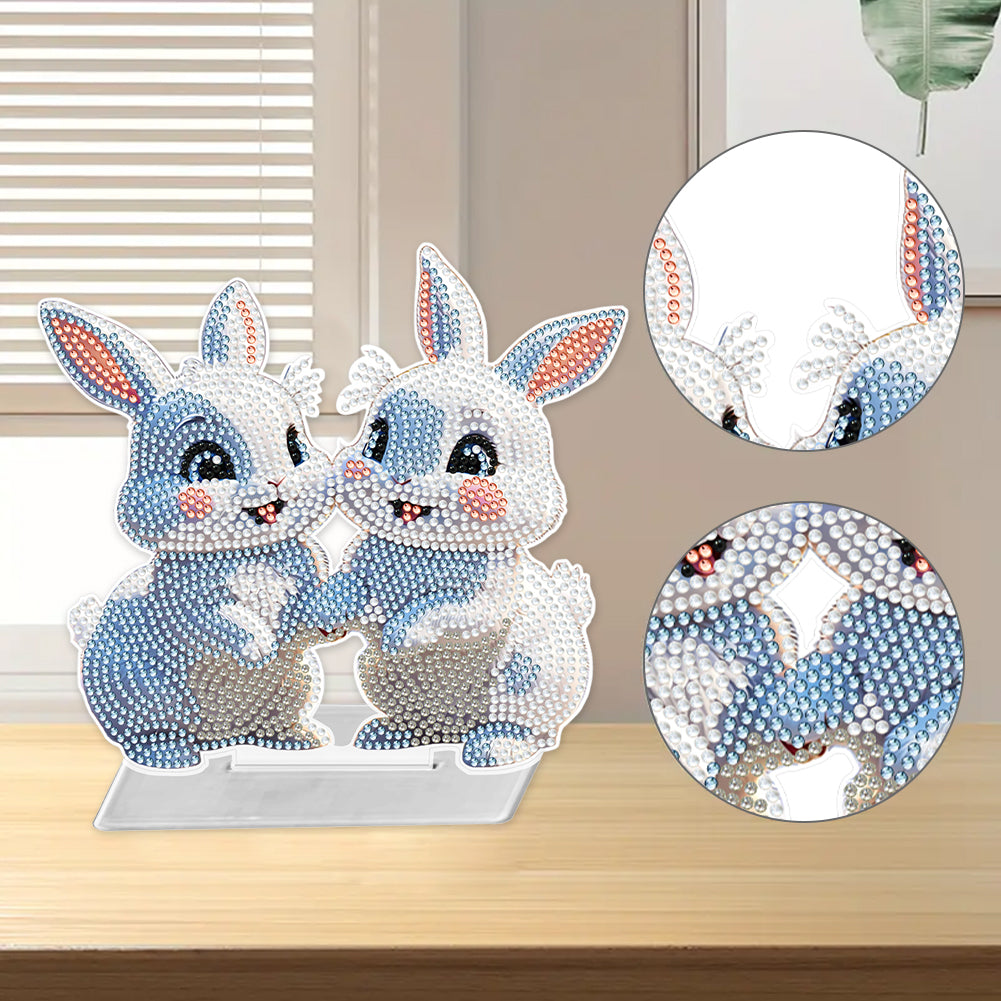 5D DIY Acrylic Rabbit Desktop Diamond Art Kits for Home Office Decor (Rabbit)