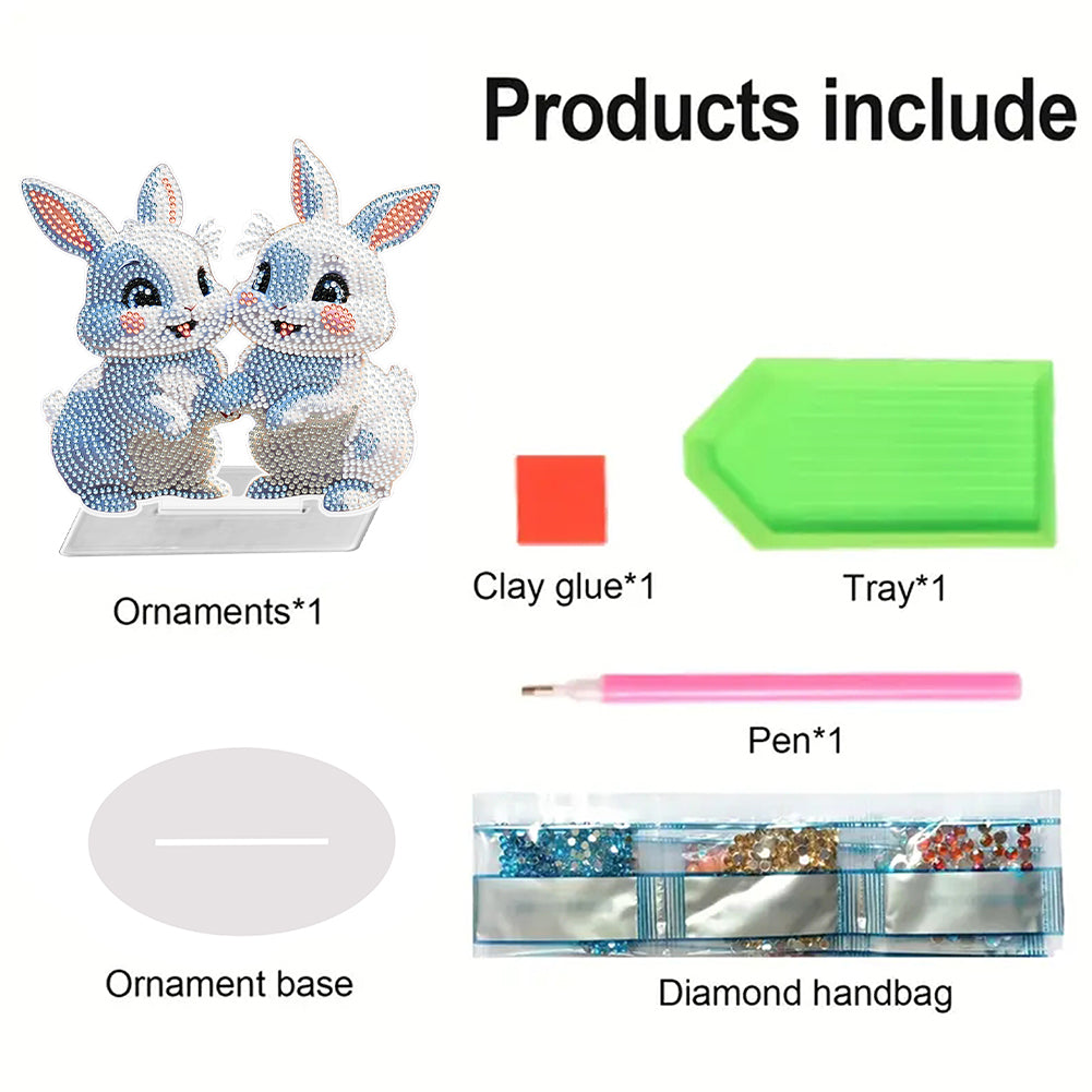 5D DIY Acrylic Rabbit Desktop Diamond Art Kits for Home Office Decor (Rabbit)