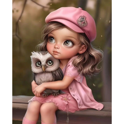 Little Girl And Owl - 11CT Counted Cross Stitch 40*50CM