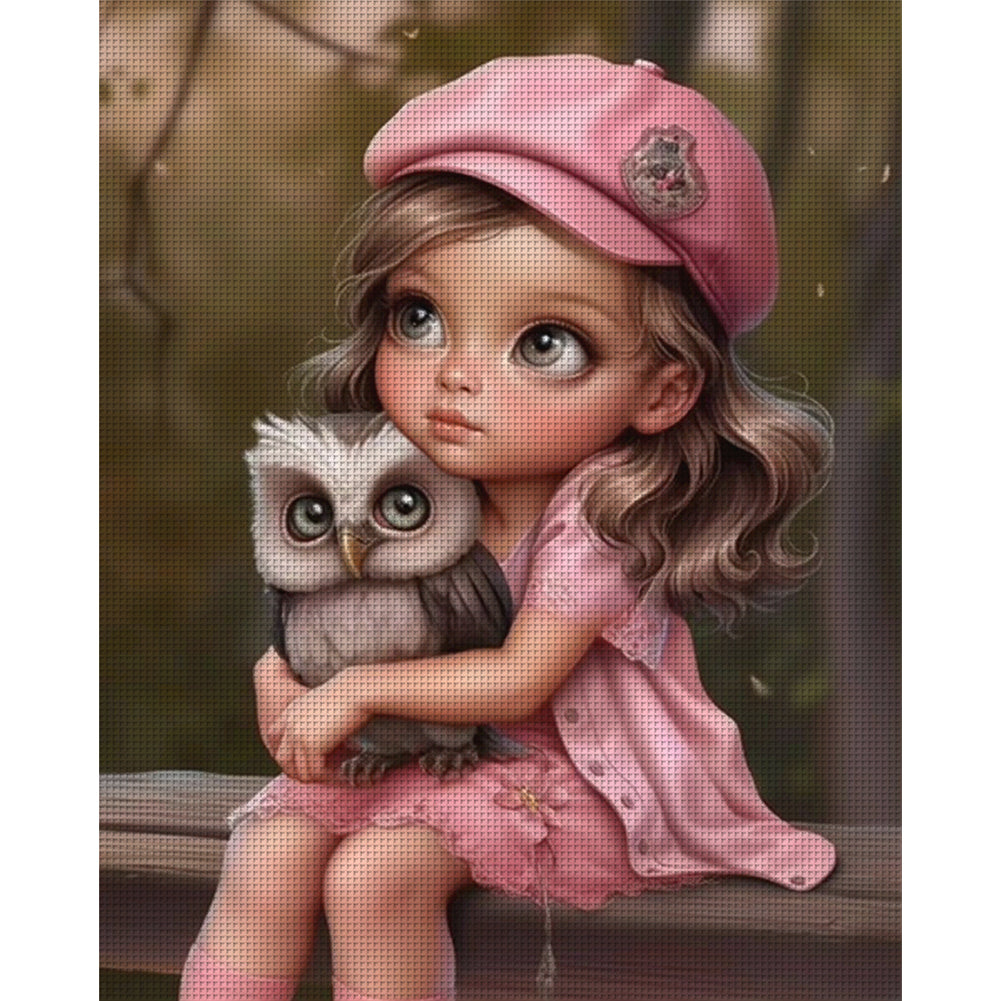 Little Girl And Owl - 11CT Counted Cross Stitch 40*50CM