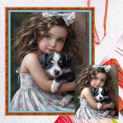 Little Girl And Puppy - 11CT Counted Cross Stitch 40*50CM