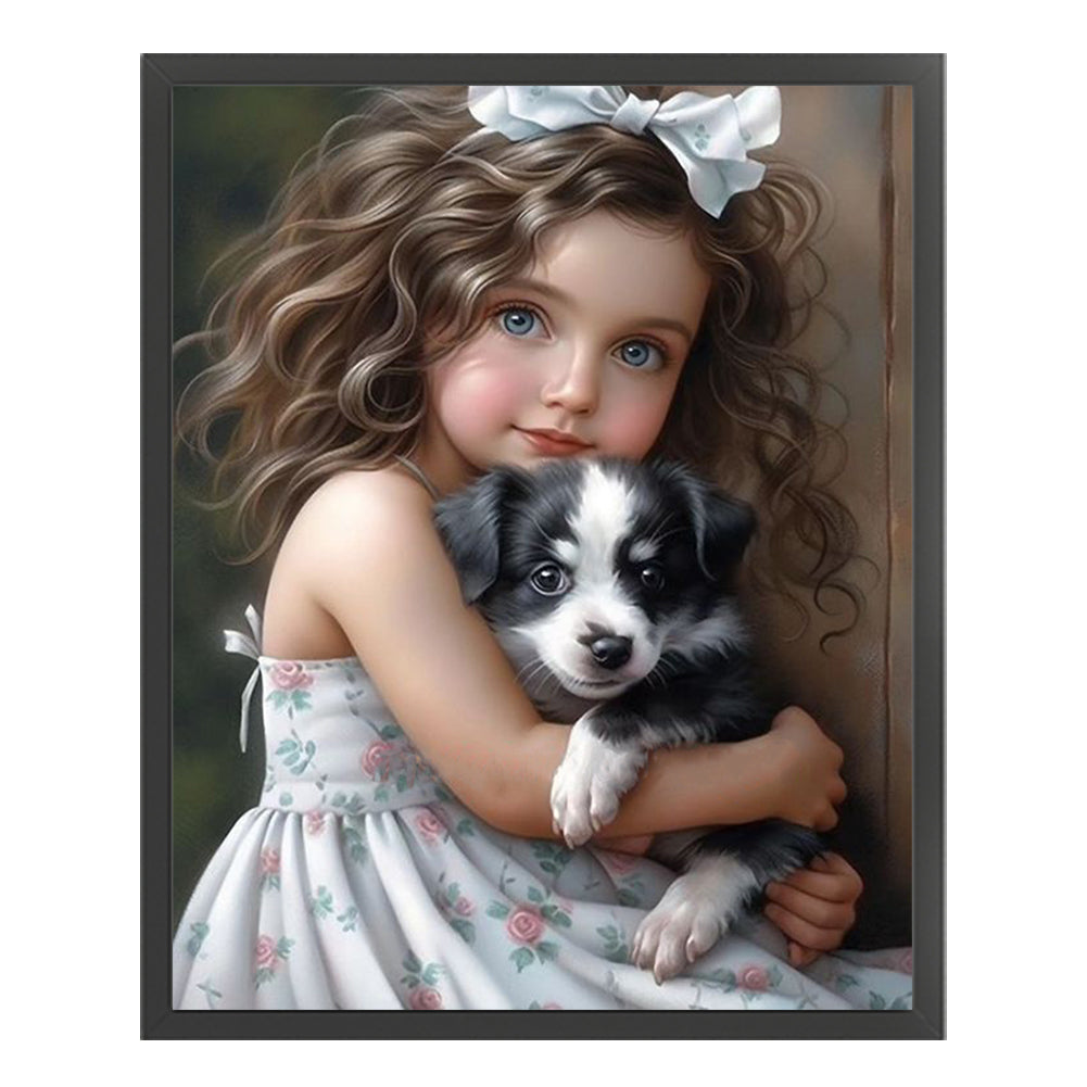 Little Girl And Puppy - 11CT Counted Cross Stitch 40*50CM