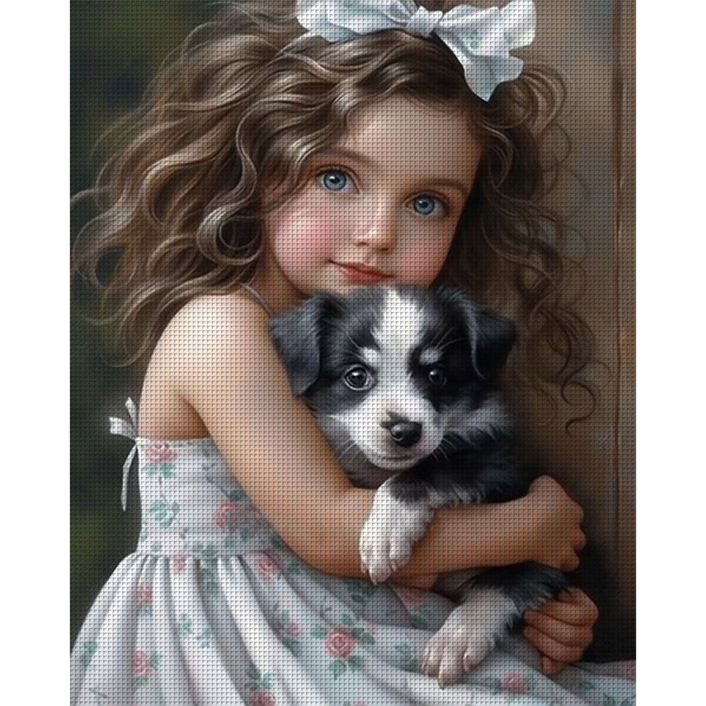 Little Girl And Puppy - 11CT Counted Cross Stitch 40*50CM