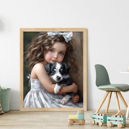 Little Girl And Puppy - 11CT Counted Cross Stitch 40*50CM