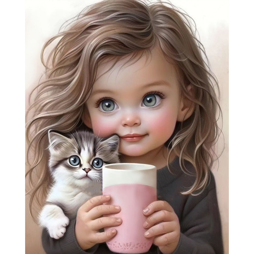 Little Girl And Kitten - 11CT Counted Cross Stitch 40*50CM