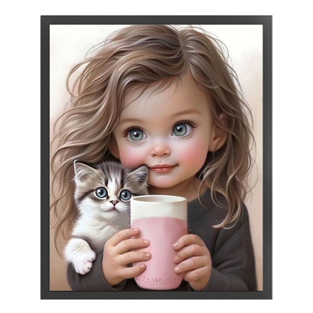 Little Girl And Kitten - 11CT Counted Cross Stitch 40*50CM